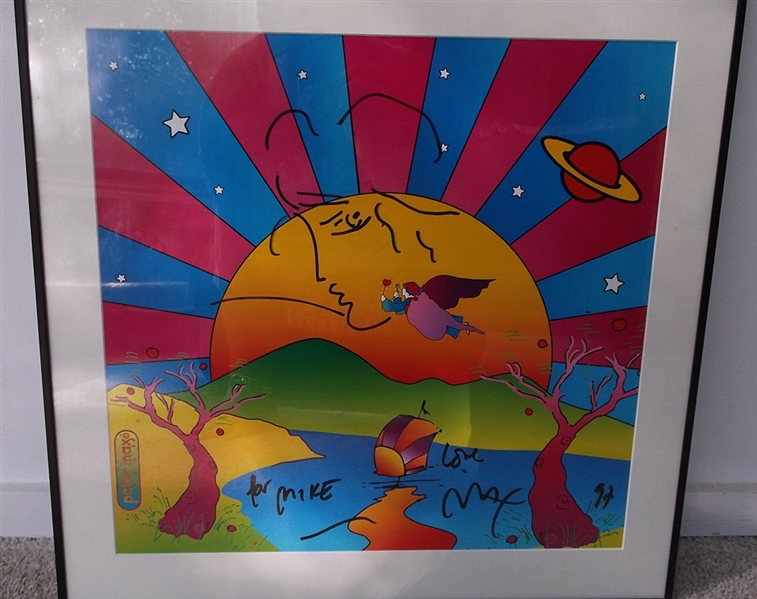 Peter Max Signed Original Print With Hand Drawn Sketch and Inscription